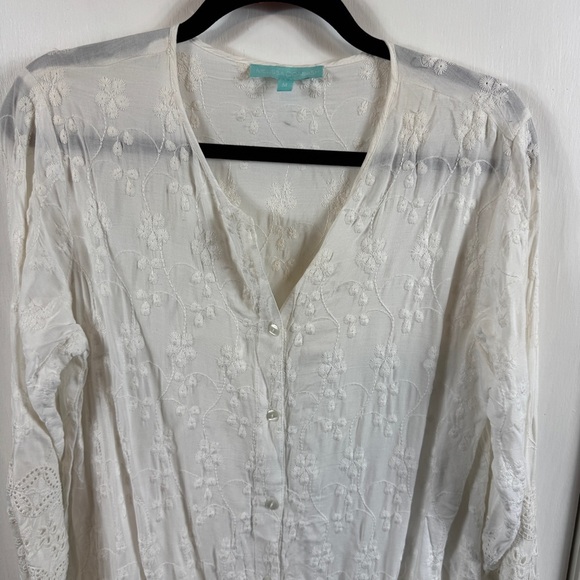 Melissa Odabash White Embroidered Button-Front Tunic Dress | Size M - Picture 3 of 10